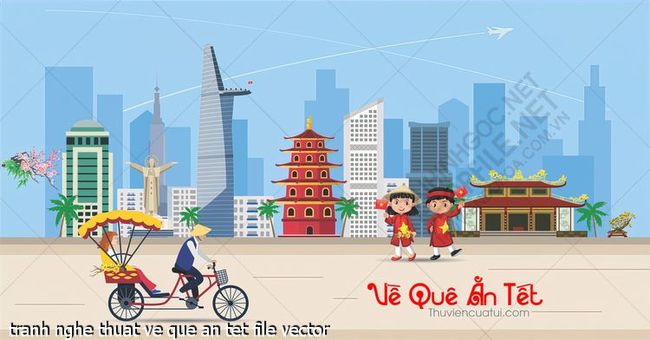 tranh nghe thuat ve que an tet file vector